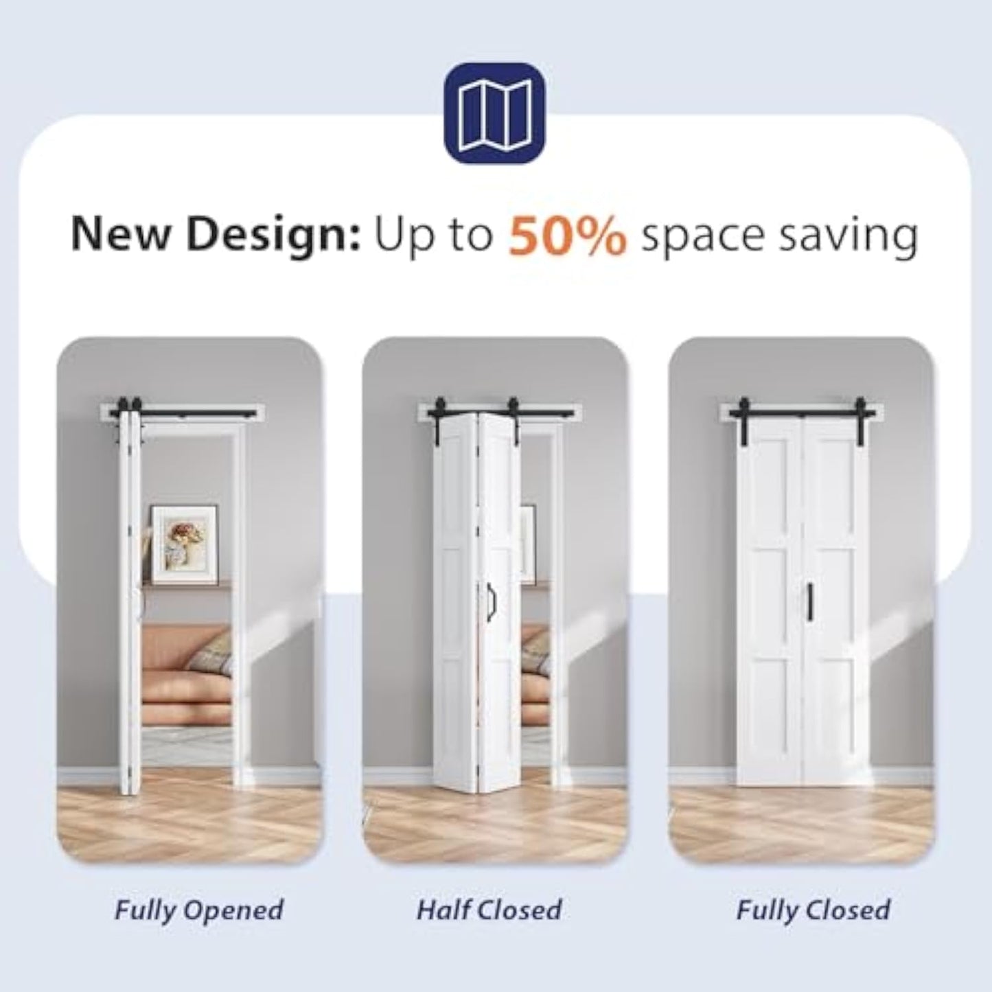 FREDBECK 24X84(Double 12x84) White Bifold Door Sliding Folding Barn Doors Double with  Hardware Kit & Handle,Solid MDF Door with Water-Proof PVC Surface for Closet,Assembly Required