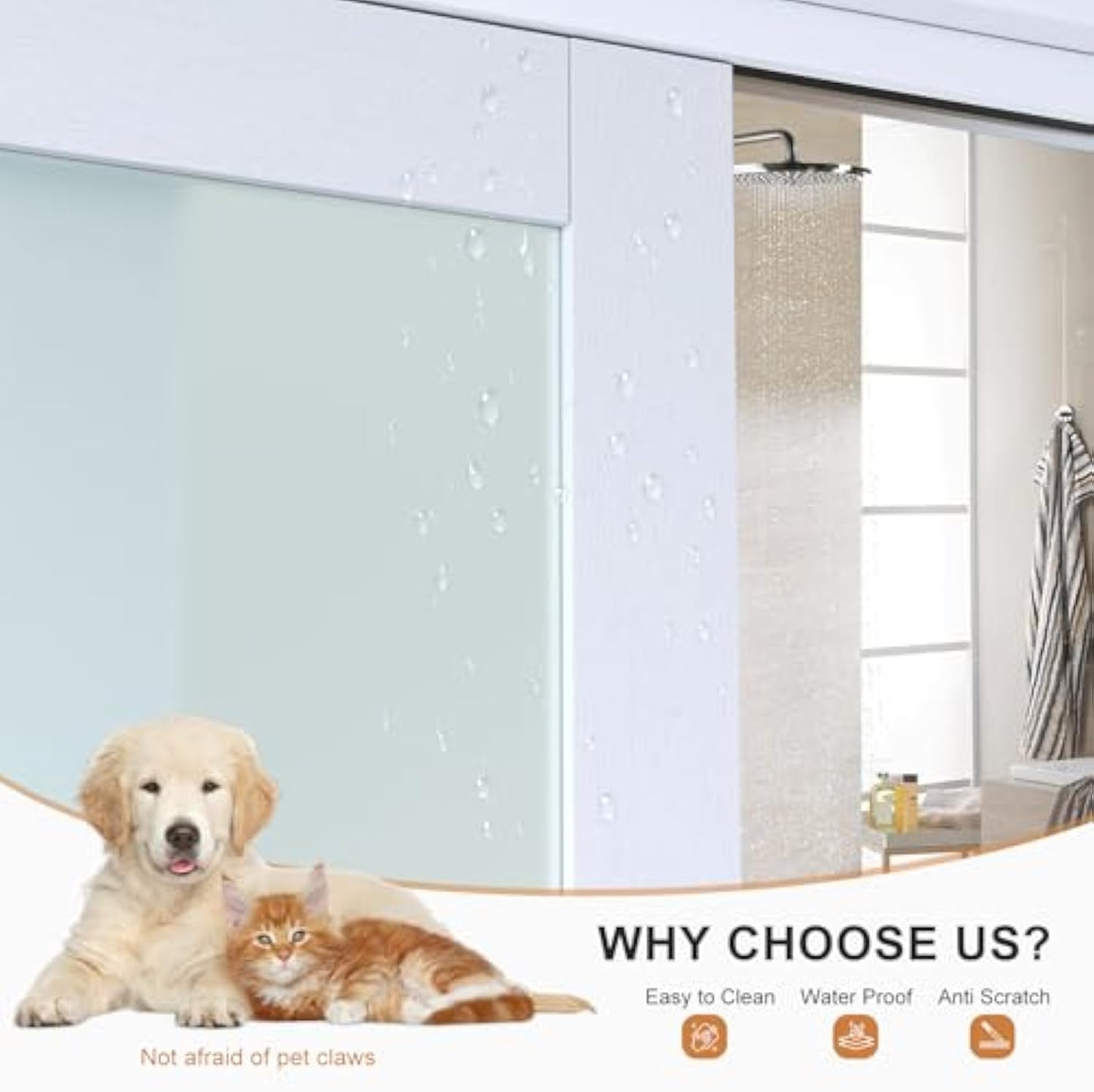 48x80 in (Double 25in) Sliding Closet Door for Bedroom, 3-Lite Frosted Glass Sliding Door with Hardware Track Kit & Floor Guide, Preassembled Door Panel, MDF White Pocket Doors