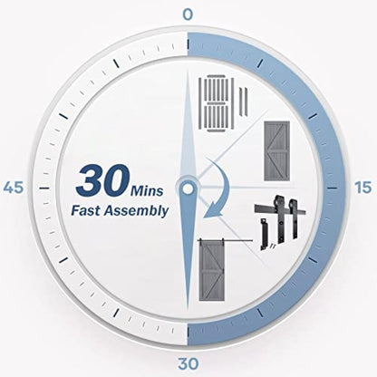 FREDBECK 30in x 84in Gray Wood Barn Door Slab with 5ft (60inch) Barn Door Hardware Track Kit Included, Double Surfaces,Simple Assembly is Required,K-Frame,Grey