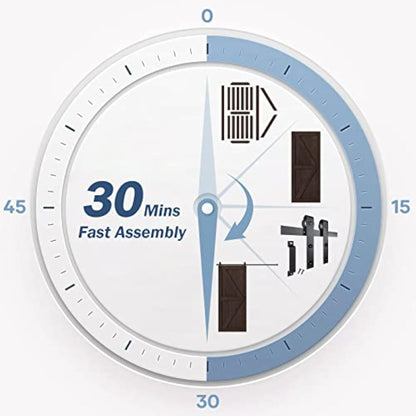 FREDBECK 30in x 84in Brown Barn Door with 5ft (60inch) Barn Door Hardware Track Kit and Handle Included, Double Surfaces,Simple Assembly is Required,K-Frame,Coffee