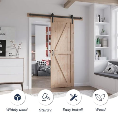 FREDBECK 30in x 84in Sliding Barn Door with 5FT Barn Door Hardware Kit Included Wood K Shape Solid Spruce Panel Need to Assembly