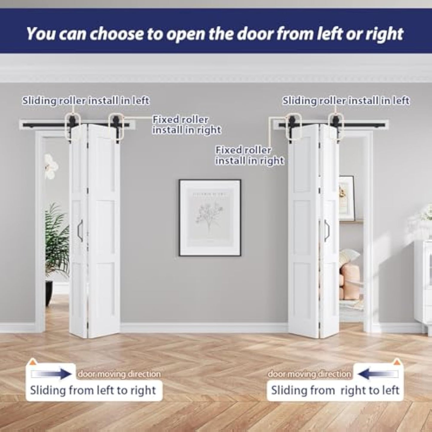 FREDBECK 24X84(Double 12x84) White Bifold Door Sliding Folding Barn Doors Double with  Hardware Kit & Handle,Solid MDF Door with Water-Proof PVC Surface for Closet,Assembly Required