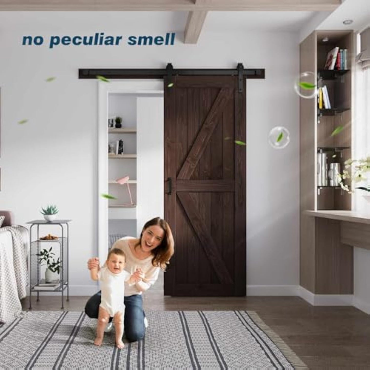 FREDBECK 30in x 84in Brown Barn Door with 5ft (60inch) Barn Door Hardware Track Kit and Handle Included, Double Surfaces,Simple Assembly is Required,K-Frame,Coffee