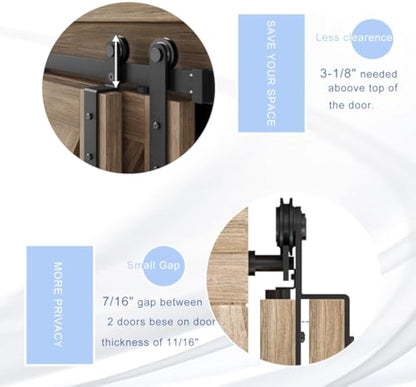 FREDBECK 3 FT Mini Cabinet Bypass Barn Door Hardware Kit Single Track 36inch Small Sliding Barn Doors Track Kit for Double Doors Storage Closet Window TV Stand Wardrobe (No Cabinet)