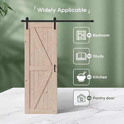 FREDBECK 30in x 84in Sliding Barn Door with 5FT Barn Door Hardware Kit Included Wood K Shape Solid Spruce Panel Need to Assembly
