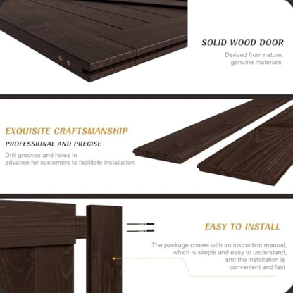 FREDBECK 30in x 84in Brown Barn Door with 5ft (60inch) Barn Door Hardware Track Kit and Handle Included, Double Surfaces,Simple Assembly is Required,K-Frame,Coffee