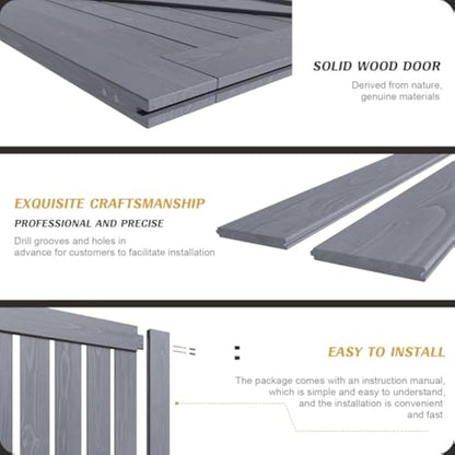 FREDBECK 30in x 84in Gray Wood Barn Door Slab with 5ft (60inch) Barn Door Hardware Track Kit Included, Double Surfaces,Simple Assembly is Required,K-Frame,Grey