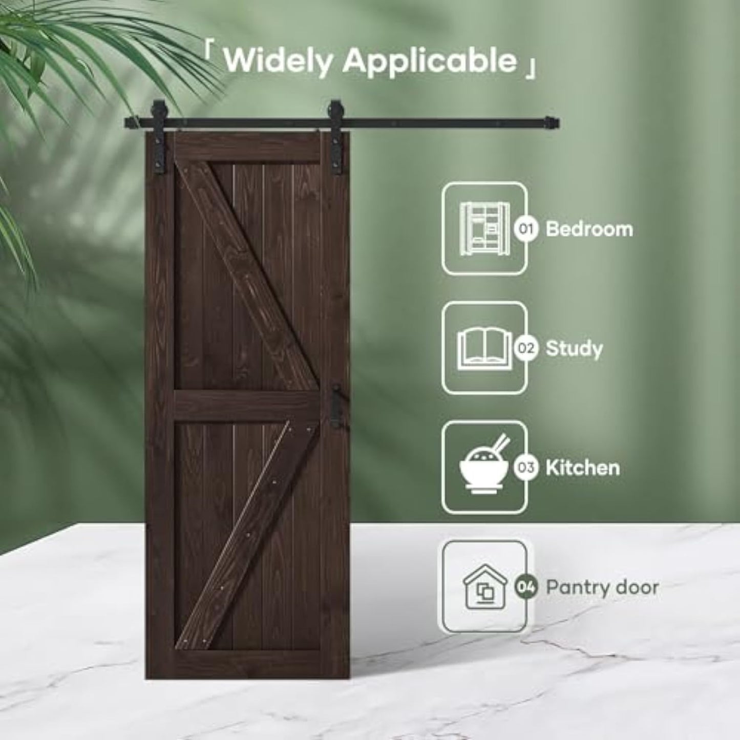 FREDBECK 30in x 84in Brown Barn Door with 5ft (60inch) Barn Door Hardware Track Kit and Handle Included, Double Surfaces,Simple Assembly is Required,K-Frame,Coffee