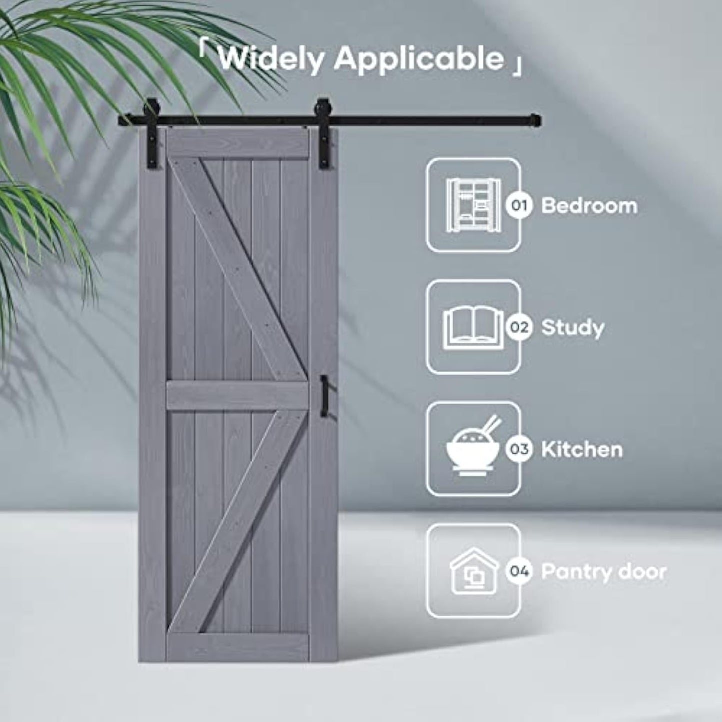 FREDBECK 30in x 84in Gray Wood Barn Door Slab with 5ft (60inch) Barn Door Hardware Track Kit Included, Double Surfaces,Simple Assembly is Required,K-Frame,Grey