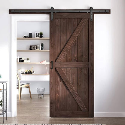 FREDBECK 30in x 84in Brown Barn Door with 5ft (60inch) Barn Door Hardware Track Kit and Handle Included, Double Surfaces,Simple Assembly is Required,K-Frame,Coffee