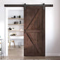 FREDBECK 30in x 84in Brown Barn Door with 5ft (60inch) Barn Door Hardware Track Kit and Handle Included, Double Surfaces,Simple Assembly is Required,K-Frame,Coffee