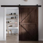 FREDBECK 30in x 84in Brown Barn Door with 5ft (60inch) Barn Door Hardware Track Kit and Handle Included, Double Surfaces,Simple Assembly is Required,K-Frame,Coffee